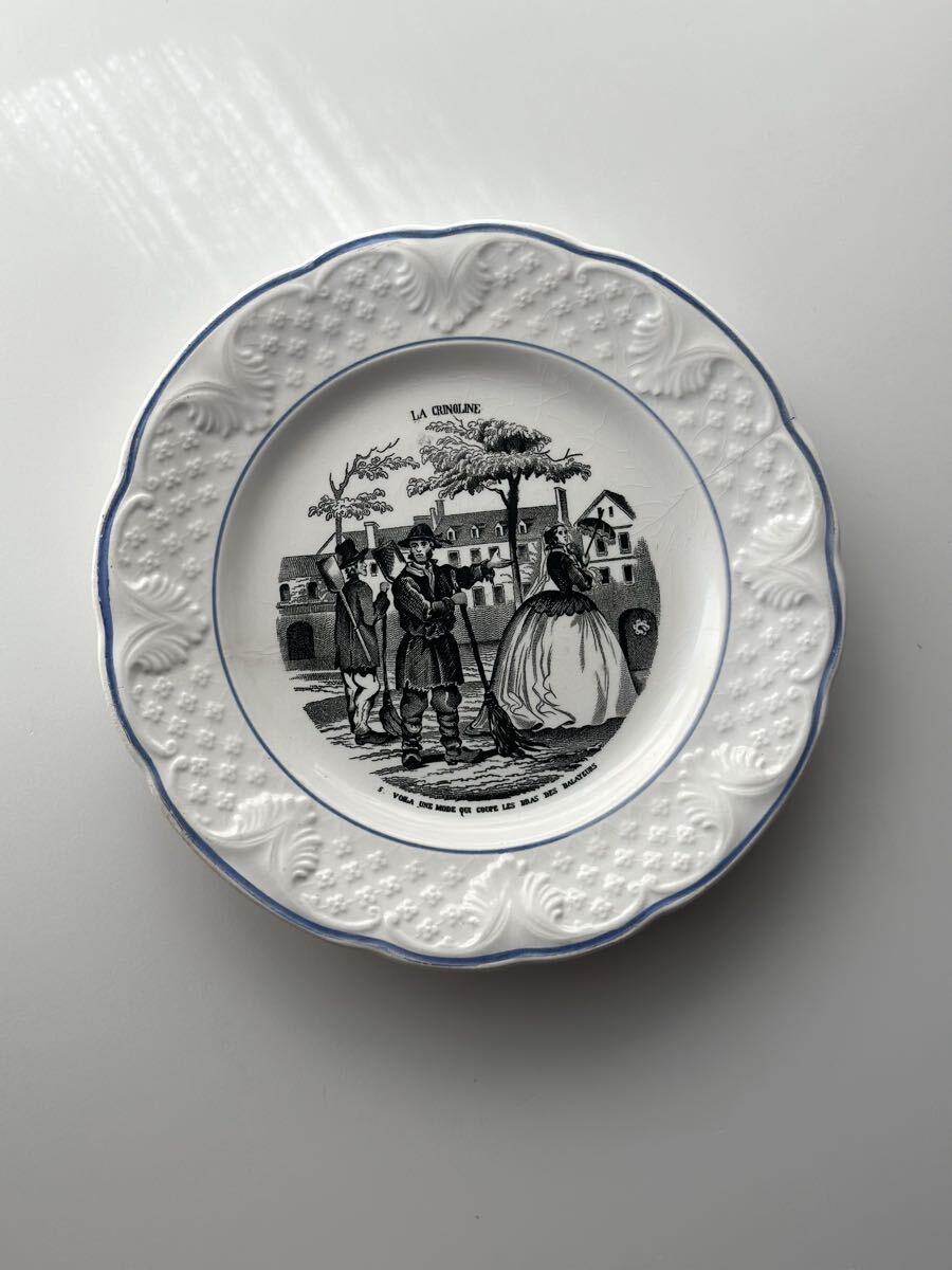 フランス アンティーク 皿 Choisy le roi ショワジールロワ / トーキングプレート グリザイユ皿 ヴィンテージ ブロカント 蚤の市拍卖