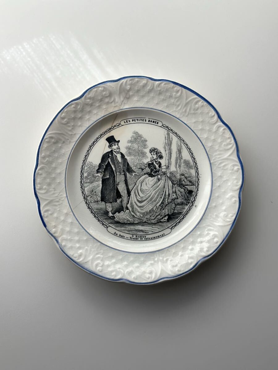 フランス アンティーク 皿 Clairefontaine クレールフォンテーヌ / トーキングプレート グリザイユ皿 ヴィンテージ ブロカント拍卖