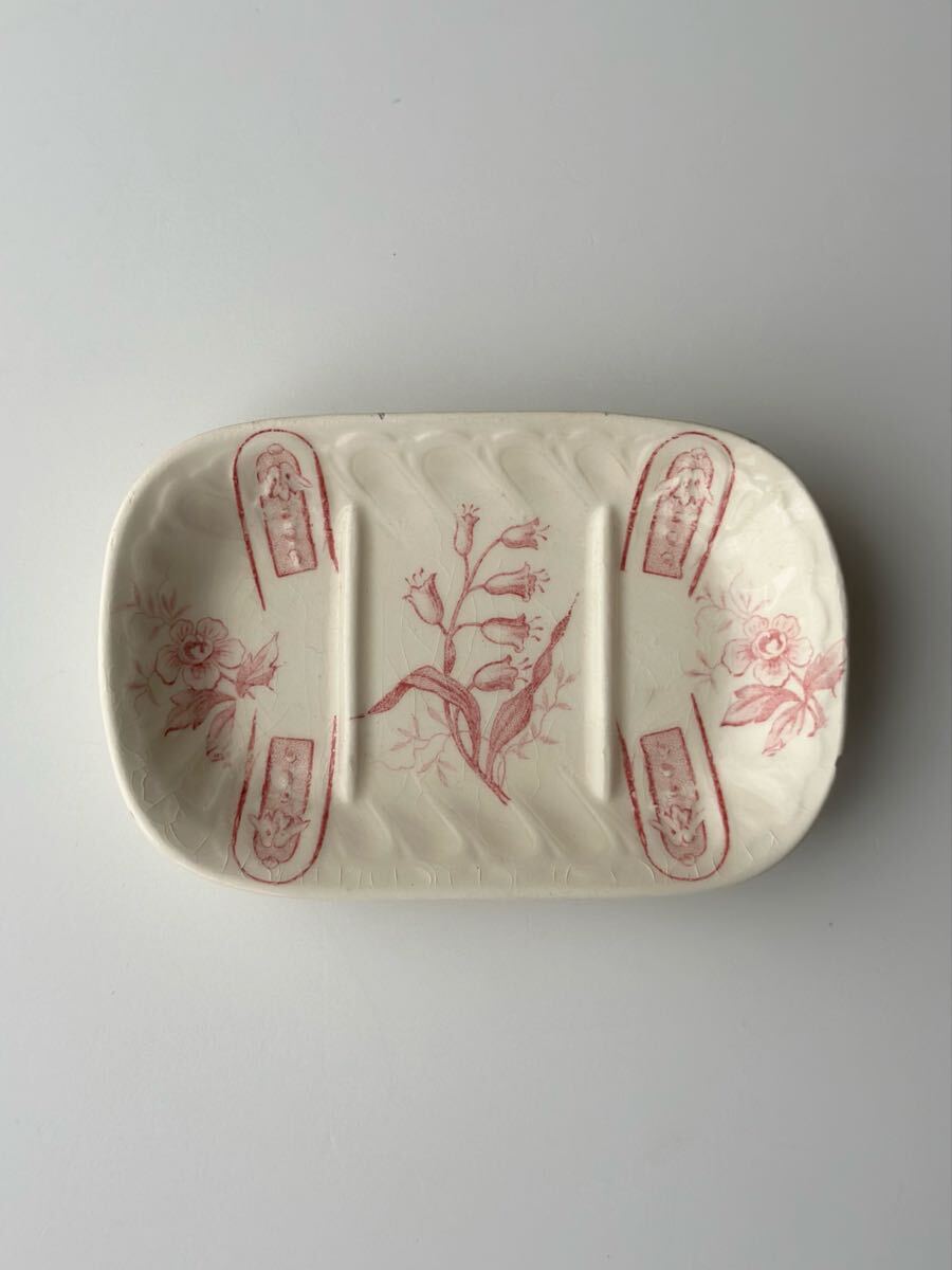 フランス アンティーク Gien ジアン / 鈴蘭のソープディッシュ ピンク すずらん (ソープトレイ 石鹸トレイ ヴィンテージ ブロカント)拍卖