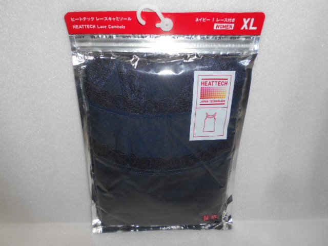 ユニクロ UNIQLO ヒートテック レースキャミソール レース付き XLサイズ ネイビー WOMEN拍卖
