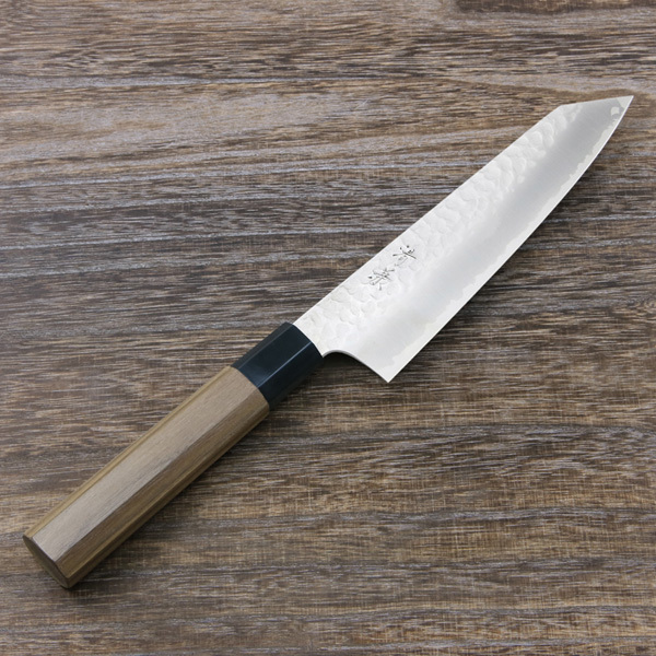 清兼 文化包丁 両刃 165mm V金10号 三層鋼 槌目仕上げ 八角クルミ柄拍卖