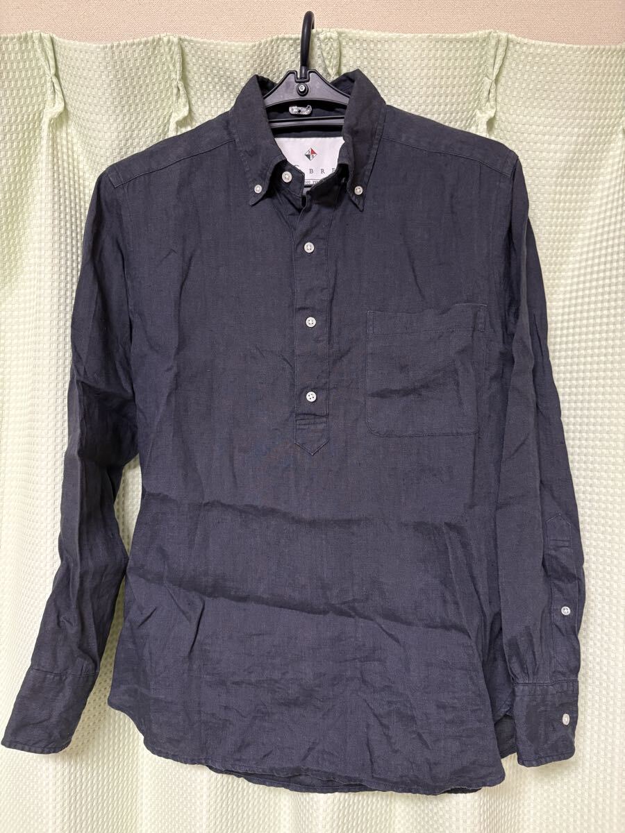 ARBRE アルブル リネンプルオーバーB.D.シャツ 紺 sizeM拍卖