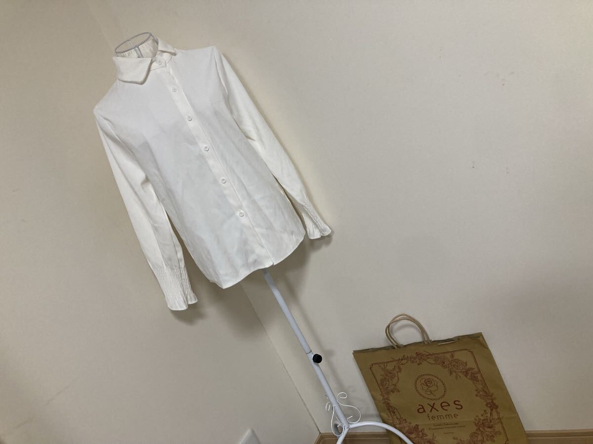 アクシーズファム☆変わり襟付き長袖シャツ、ブラウス、トップス☆used お袖口ゴム伸び拍卖