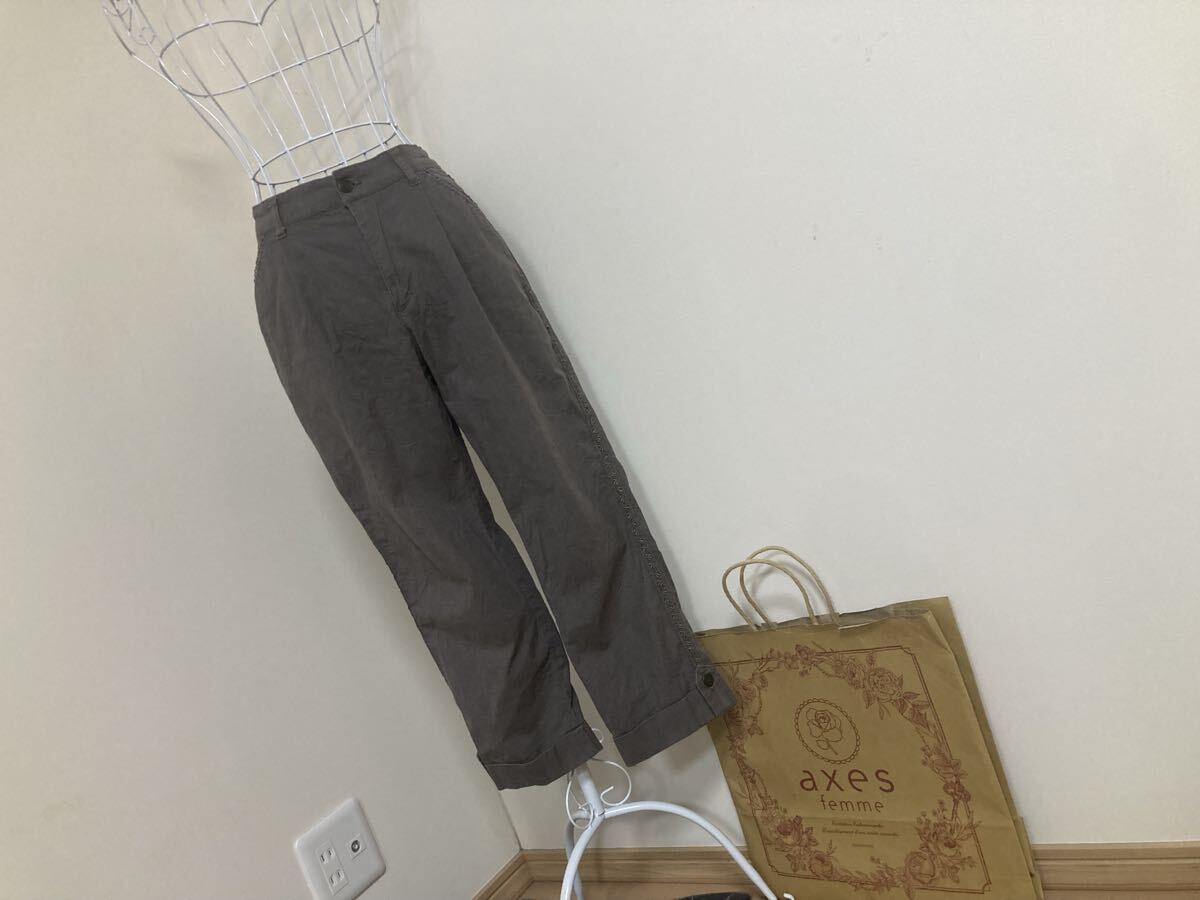 アクシーズファム☆レース飾り裾折り返し麻xコットンパンツ☆used拍卖