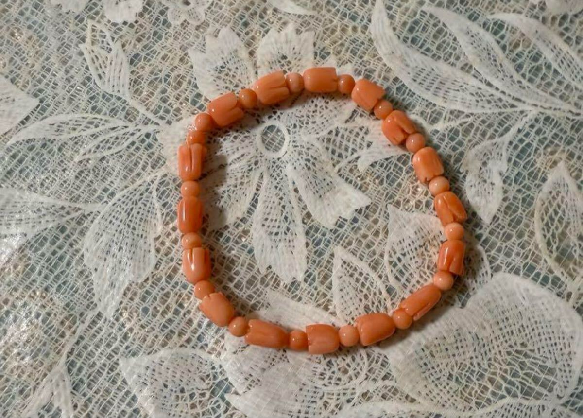 本珊瑚 サンゴ さんご コーラル ブレスレット 花 18-20cm ハンドメイド拍卖