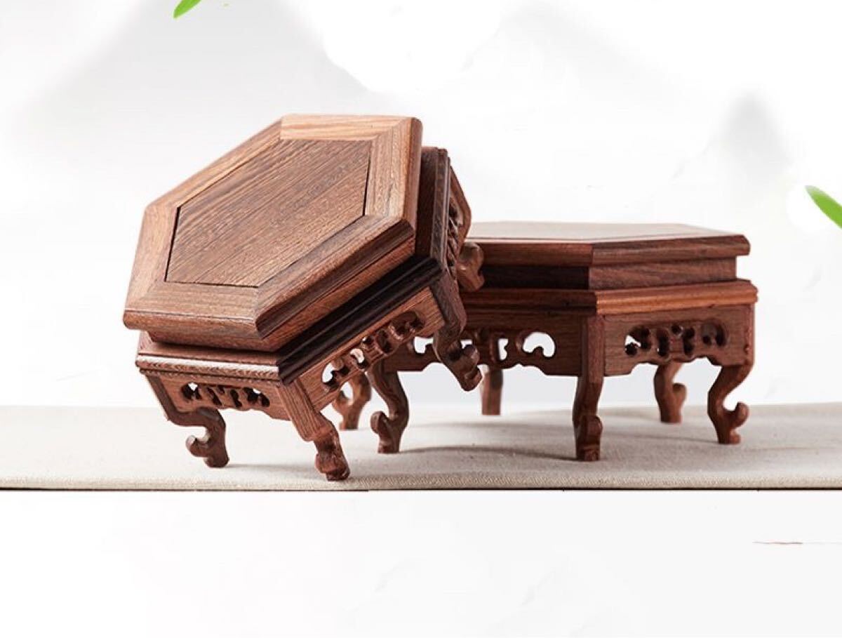 激安 鶏翅木 六角形 木製 平台 彫刻入り 敷台 飾台 盆栽台 可愛い花台 華台 香炉台煎茶道具 仏教美術 ペア 2個拍卖