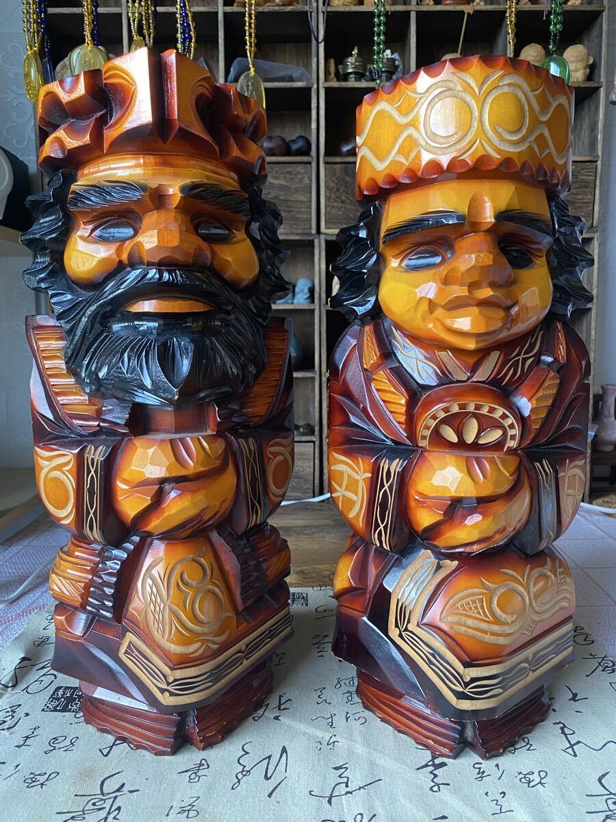 特大 アイヌ 木彫り人形 2体セット 夫婦 ニポポ人形 木製 伝統工芸品 民族 お土産 インテリア 置物 拍卖