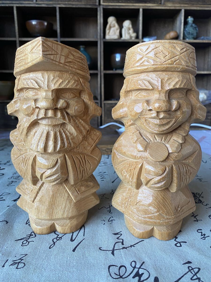 アイヌ 木彫り夫婦 ニポポ 手彫り人形 北海道土産 アイヌ工芸品 木彫りの置物 アンティーク(骨董品) お守り拍卖