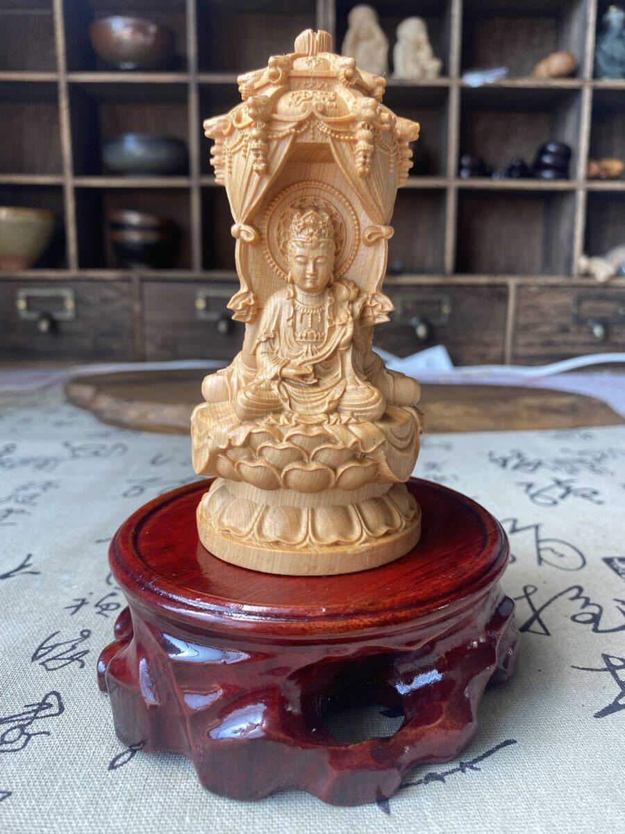 送料無料 花台付き 激安 仏像 置物 天然 崖柏木 木彫り仏像 西方三聖【観音菩薩 阿弥陀如来 勢至菩薩】彫刻仏像 仏壇仏像 祈る 拍卖