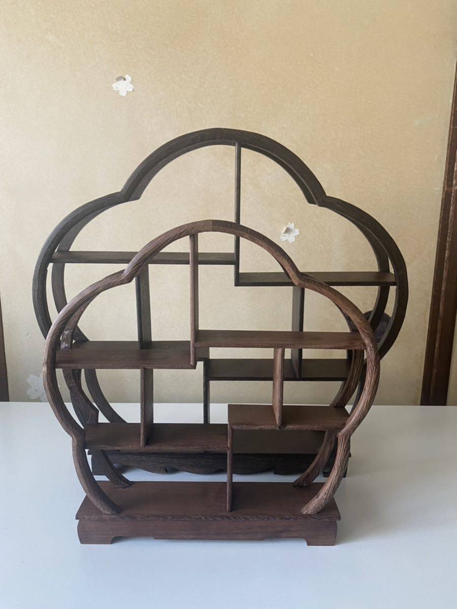 梅実木 棚 茶器立て 工芸品 紫砂 急須 ボーグ架 置物 展示ラック 鶏翅 アンティーク 飾り棚 インテリア 陳列棚 2個セット拍卖
