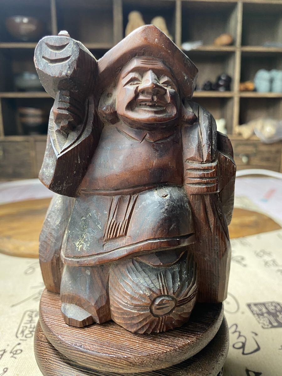 大黒天 七福神 木彫 置物 商売繁盛 縁起物 仏像 縁起物 アンティーク 仏教美術 木彫り 骨董品拍卖