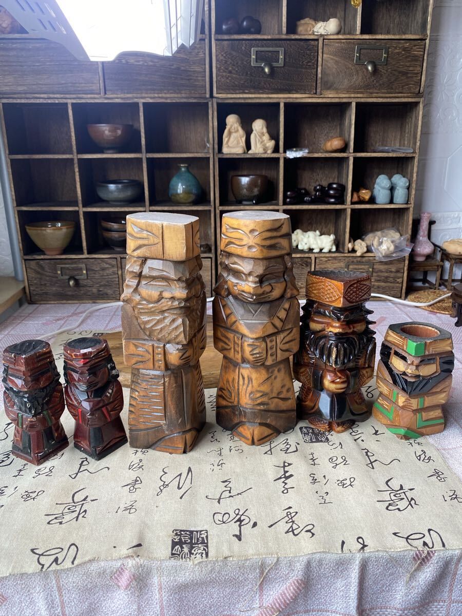 アイヌ 木彫り夫婦 ニポポ 手彫り人形 北海道土産 アイヌ工芸品 木彫りの置物 アンティーク おまとめ拍卖