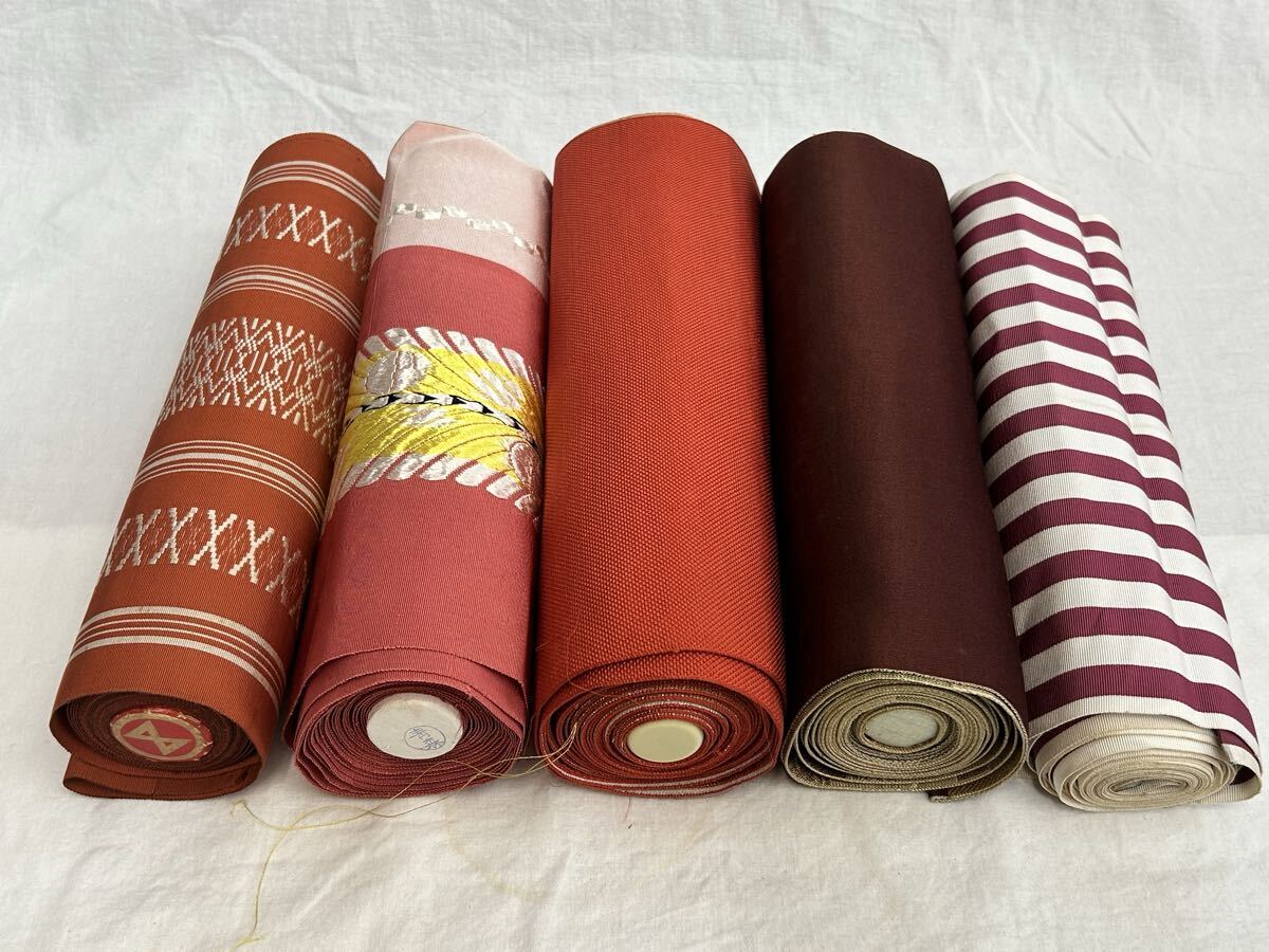 反物 たんもの 帯 5本 生地 布地 古布 昭和レトロ 着物 きもの リメイク拍卖