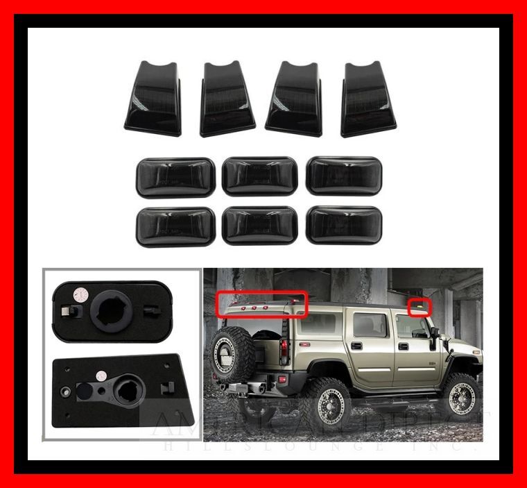 【ブラック/スモーク/計10個/防水パッキン付】ハマーH2 クリスタル ルーフマーカー ライト ランプ フロント バック リア ゲート H2拍卖