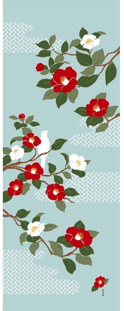 濱文様 絵手ぬぐい 思い出椿 冬 お正月 縁起 手拭い メール便対応拍卖