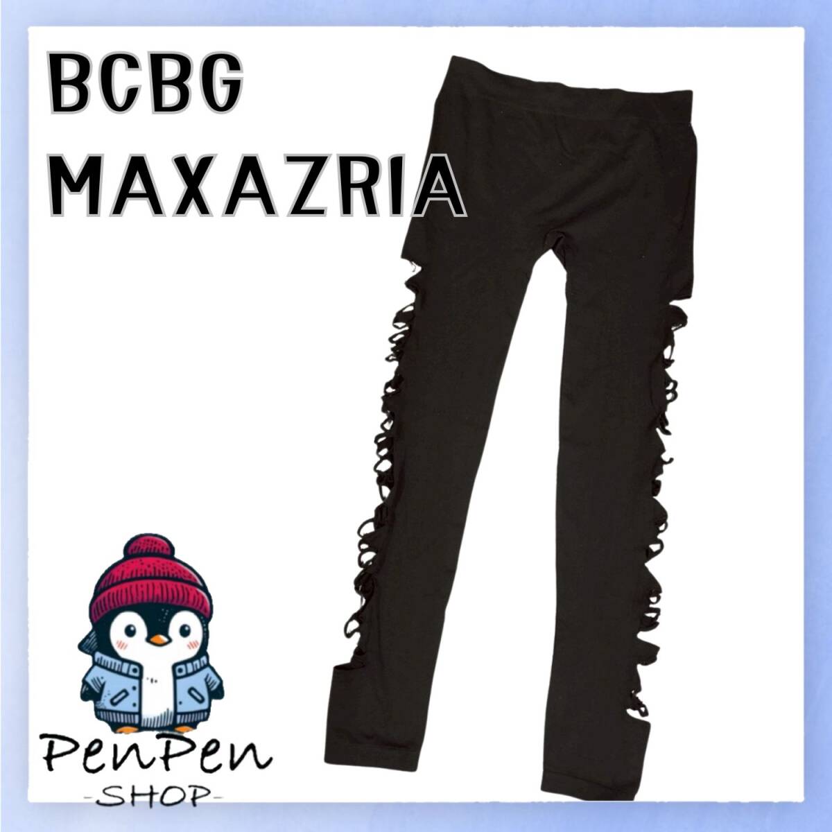 USA製 ストレッチ BCBGMAXAZRIA ビーシービージーマックスアズリア レディース レギンスパンツ サイドフリル ブラック M Lサイズ モード系拍卖