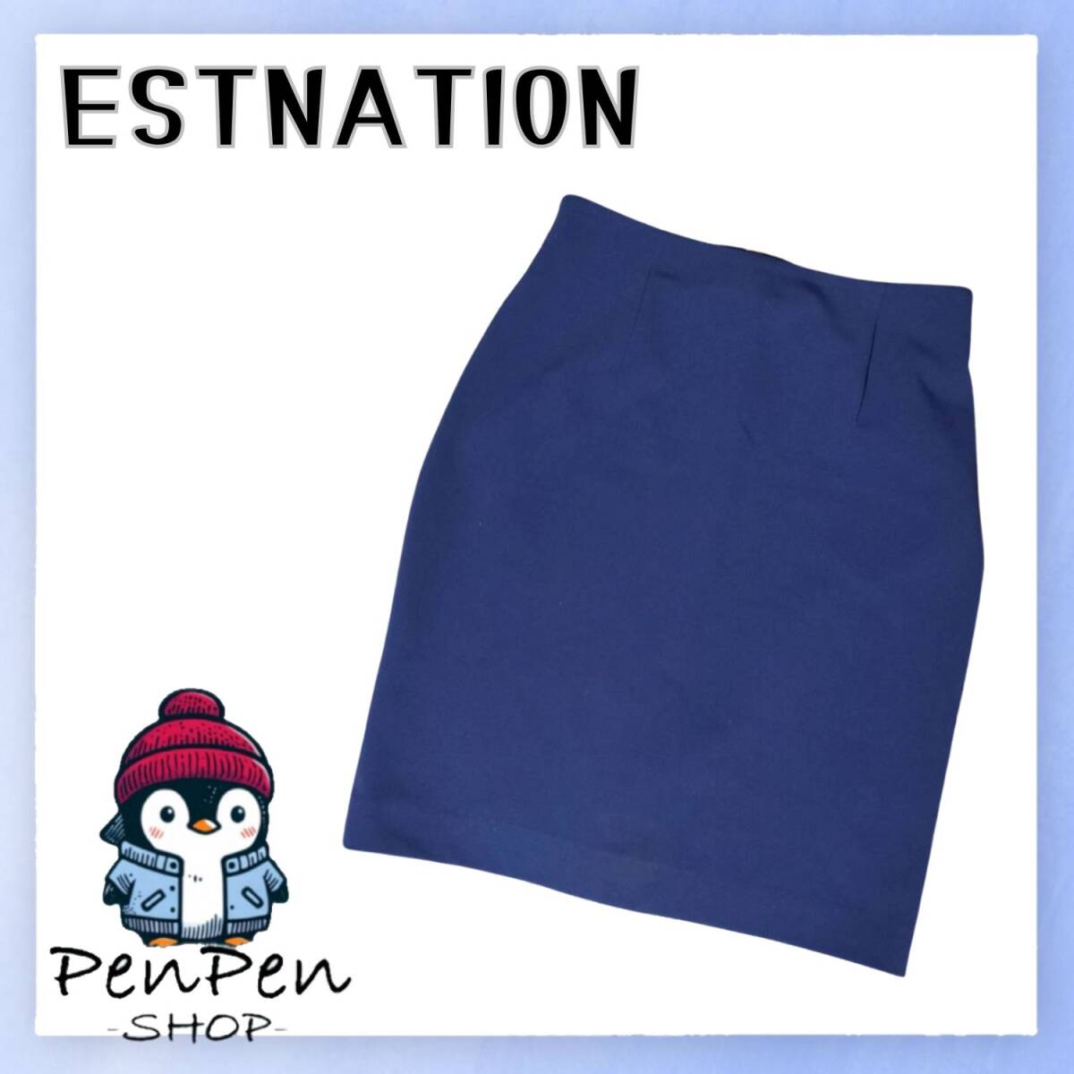 日本製 ESTNATION bis エストネーション ビス レディース タイトスカート ストレッチ ブルー 青 size38 Mサイズ 裏地あり ポケット無し拍卖