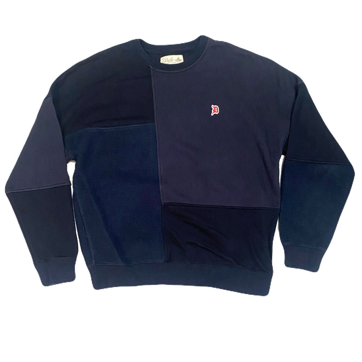 THE DUFFER of ST.GEORGE ダファー スウェット トレーナー フリース 切り替え ワンポイントロゴ メンズM ネイビー拍卖