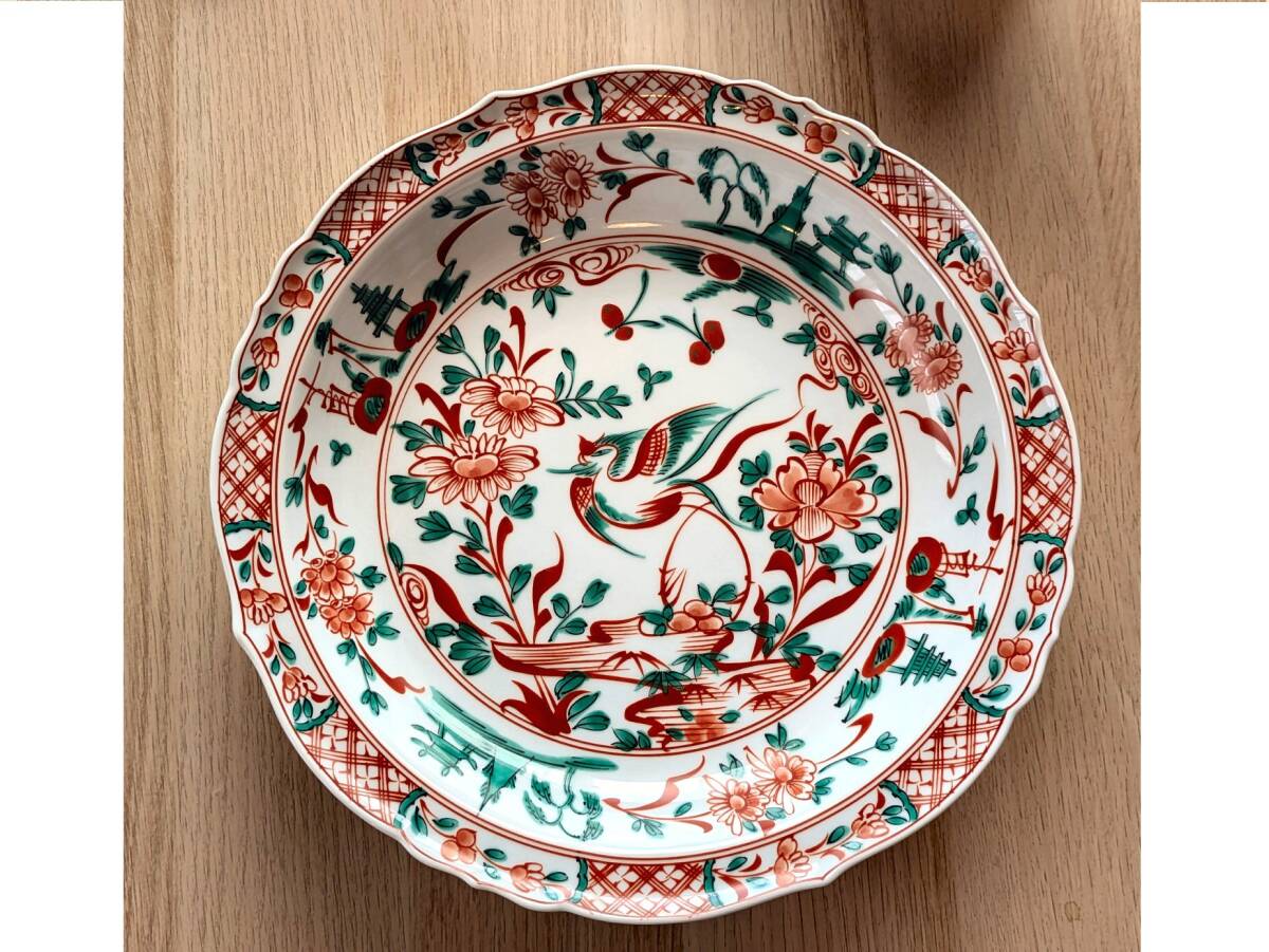 Й★たち吉★赤絵花鳥★大皿★直径32㎝★陶器★和食器★箱入り★未使用品★拍卖