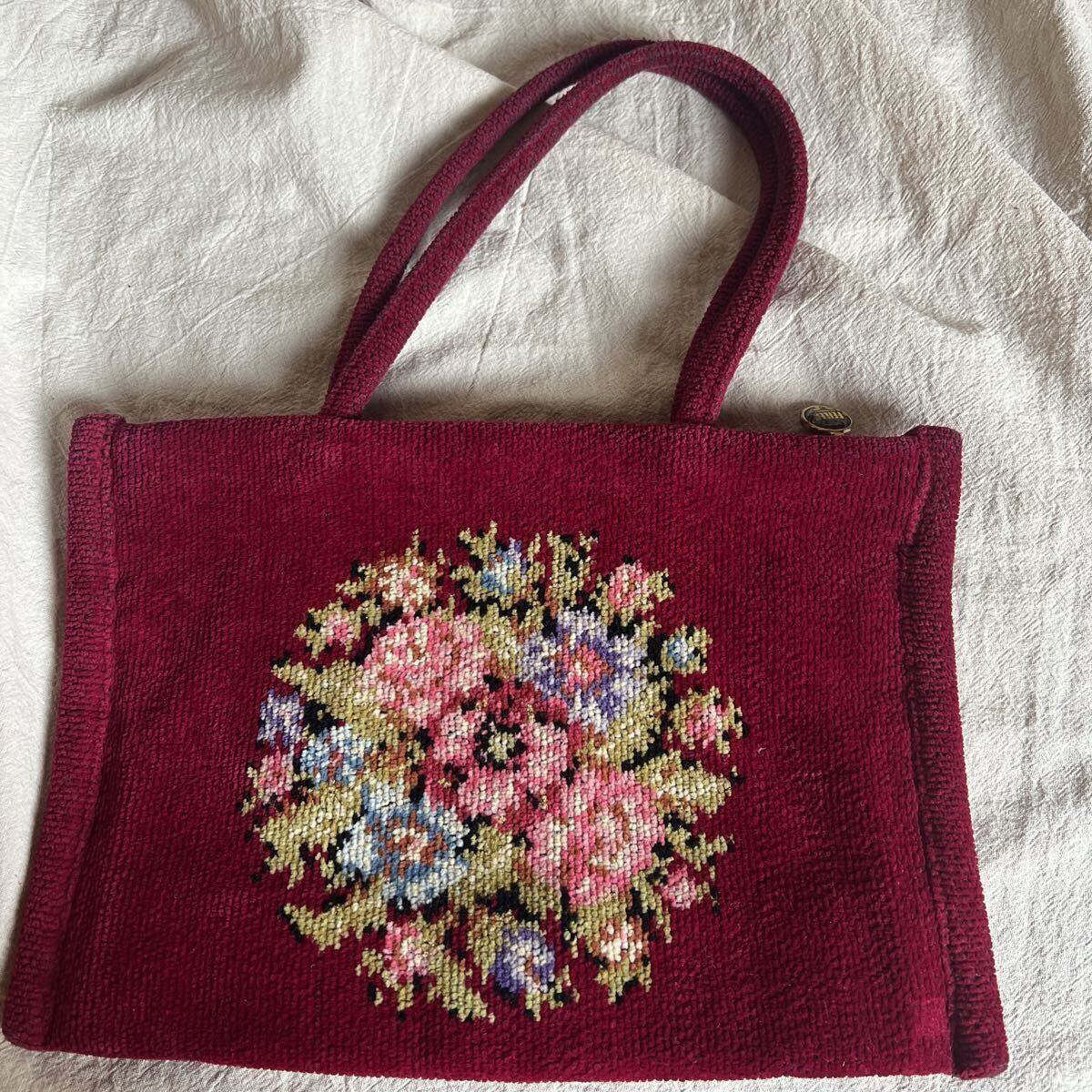 T9-4-5 美品 FEILER 花柄 手提げバッグ フラワー フェイラー ボルドー 18、5×27、5㎝ トートバッグ ミニ拍卖