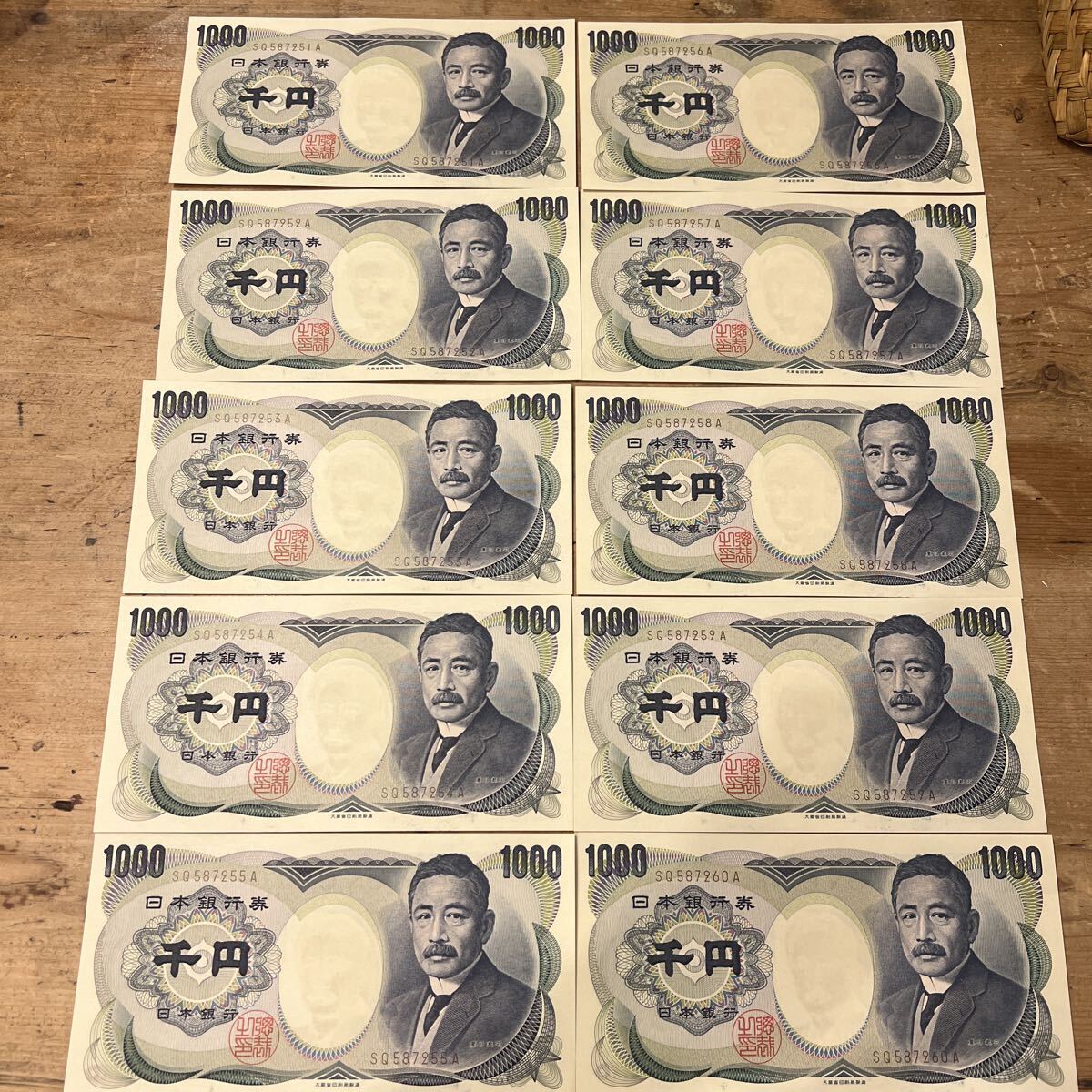 T9-10-6 夏目漱石 ピン札 連番10枚セット 旧紙幣 千円札 千円 連番拍卖