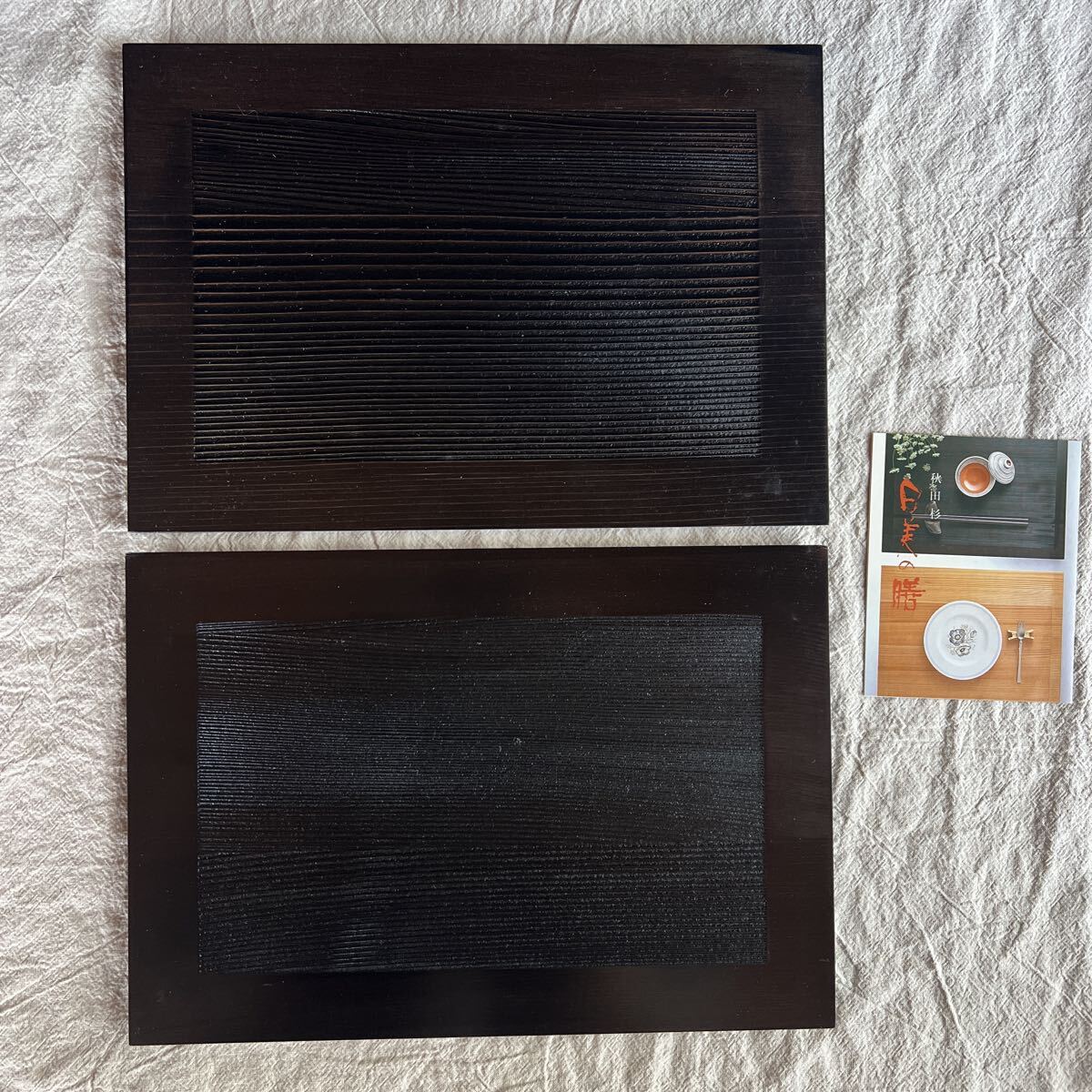 T9-16-3 未使用 美しい木目 秋田杉 天然木 角盆 取皿 2枚セット拍卖