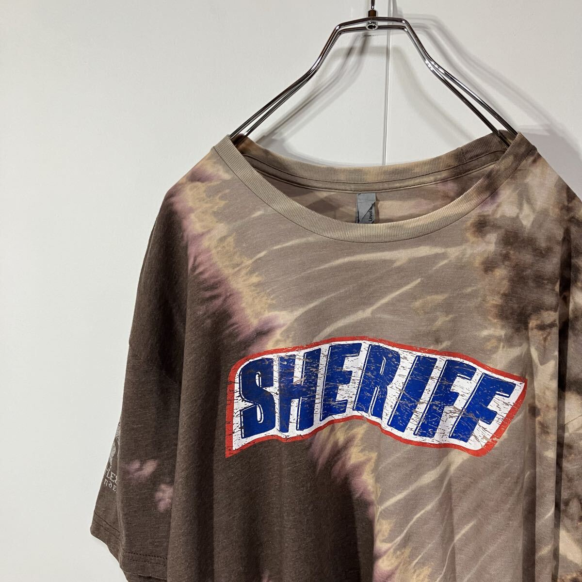 古着 アート プリント クルーネック 半袖 Tシャツ 大きいサイズ 一点物 ブラウン ベージュ ピンク XXL拍卖