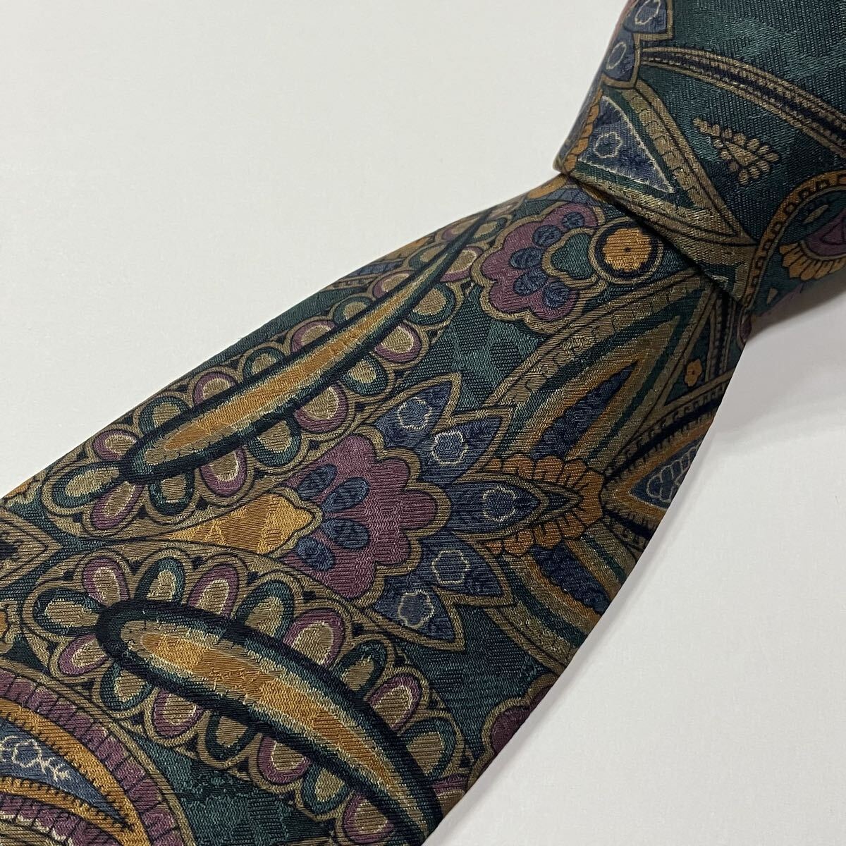 ペイズリー シルク ウール ネクタイ 古着 グリーン 584-6拍卖