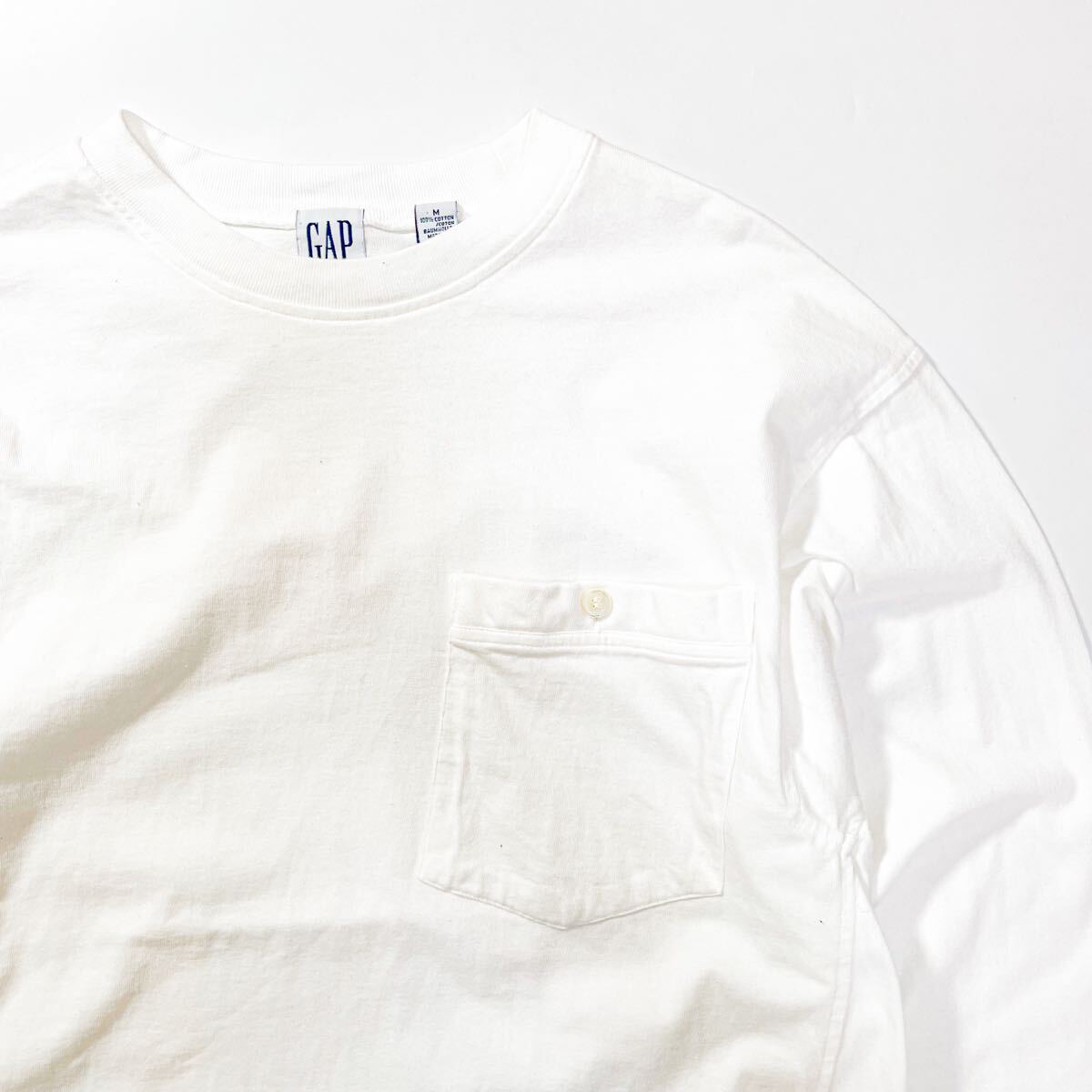 80s 90s GAP ギャップ デカタグ ポケt コットン ロンt カットソー ビンテージ usa old M ホワイト 無地 白 Tシャツ J.crew 長袖 00s 拍卖