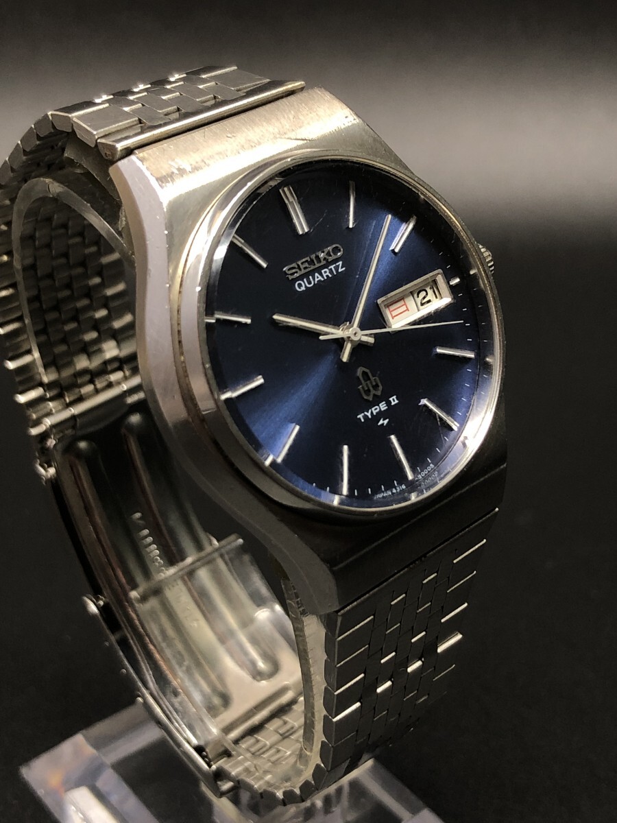 オールドクオーツの名品◆セイコー/SEIKO【タイプⅡ/TYPE2】希少青文字盤◆SEIKO純正ベルト◆亀戸精工舎1977年製◆新品電池交換済/好調稼働拍卖