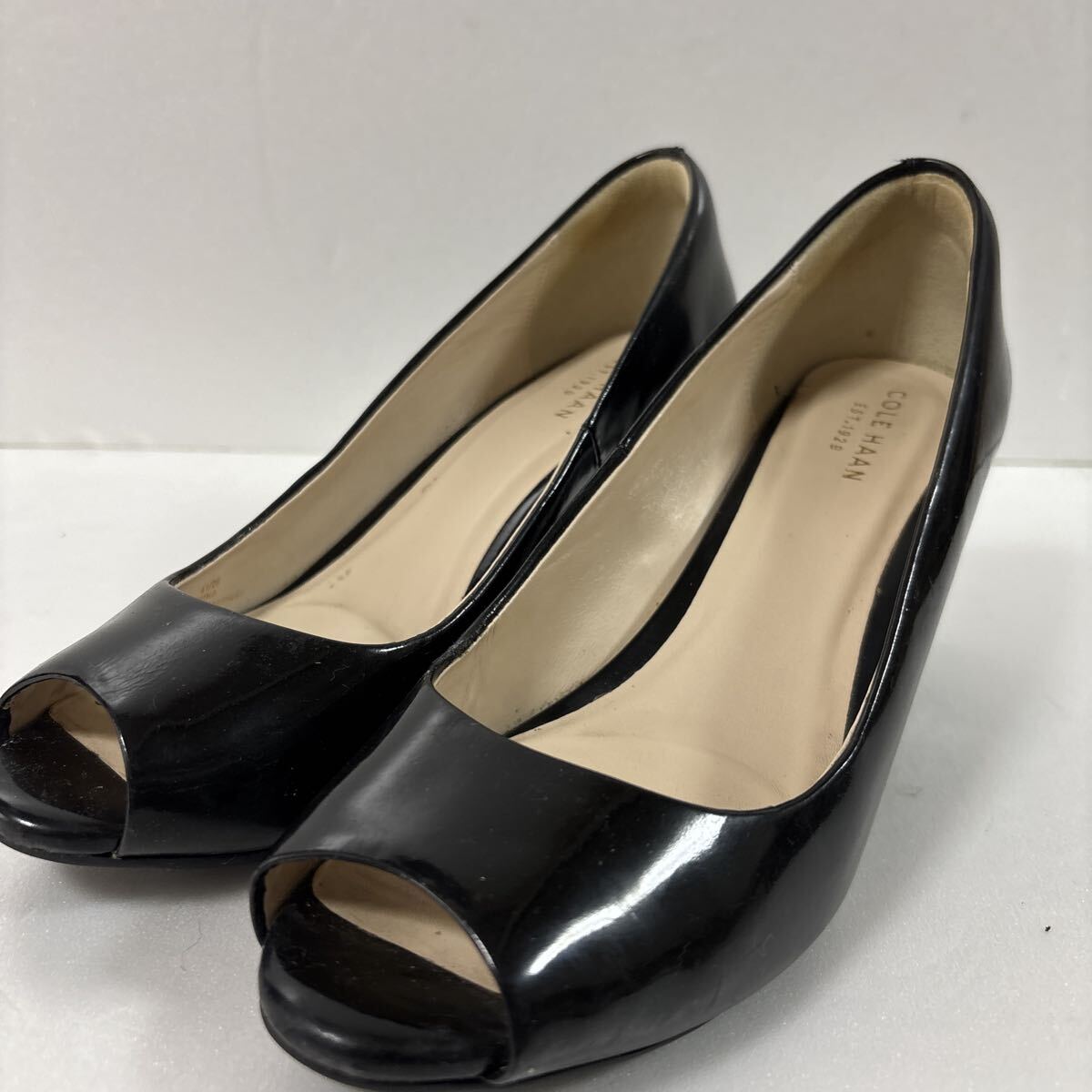 COLE HAAN コールハーン ウェッジソール パンプス エナメル ブラック 6 1/2 23.5cm拍卖