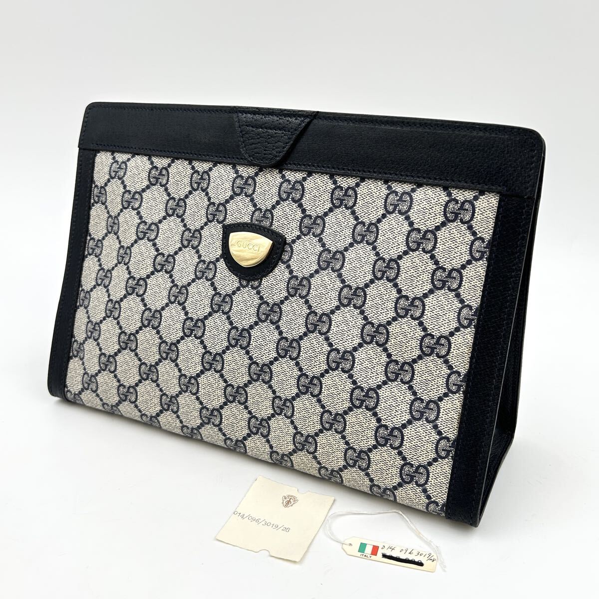 ◆ 美品 GUCCI オールドグッチ GGスプリーム クラッチバッグ 014 096 3019 28 濃紺 ブラック 黒 ネイビー ◆ 【C2708】拍卖