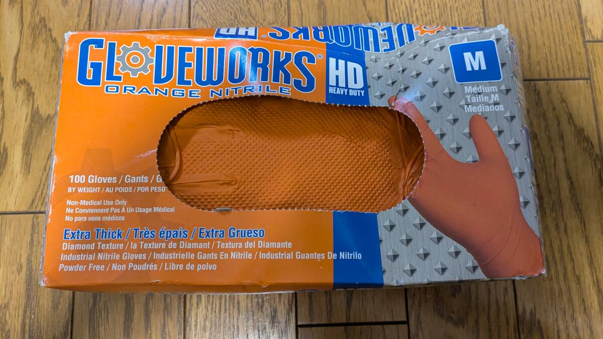 ニトリル手袋 オレンジ サイズM 自動車 バイク 整備 耐油 GLOVEWORKS HD拍卖