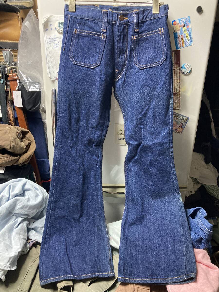 2509ビンテージDEADデッドストック新品70~80's国産ROX濃紺デニムDENIMフレア ジーンズOLDオールド ベルボトム ブーツカット昭和レトロ拍卖