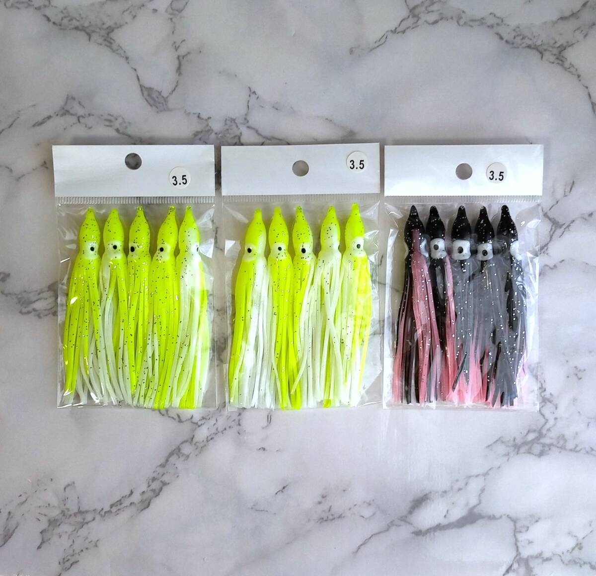 タコベイト 約9cm 15個 イエロー&ホワイト グロー ピンク&ブラック 黄 蓄光 自作 ルアー 仕掛け拍卖