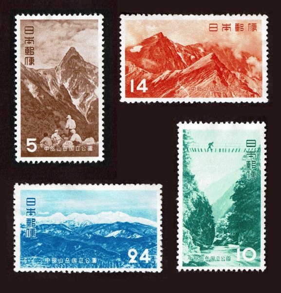 P261■【糊落ち】1951年 第1次国立公園切手 中部山岳 4種完■未使用・良好拍卖