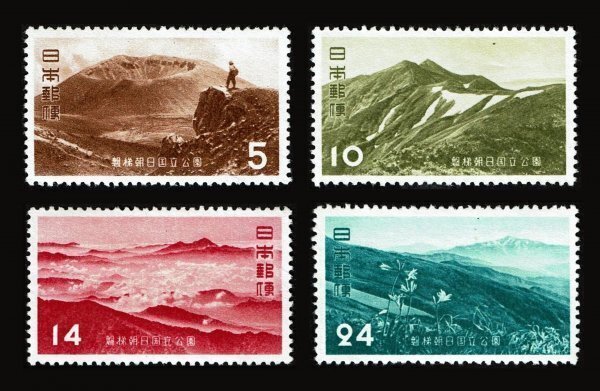 P251■【糊落ち】 1952年 第1次国立公園切手 磐梯朝日 4種完 糊落ち■未使用・美品拍卖