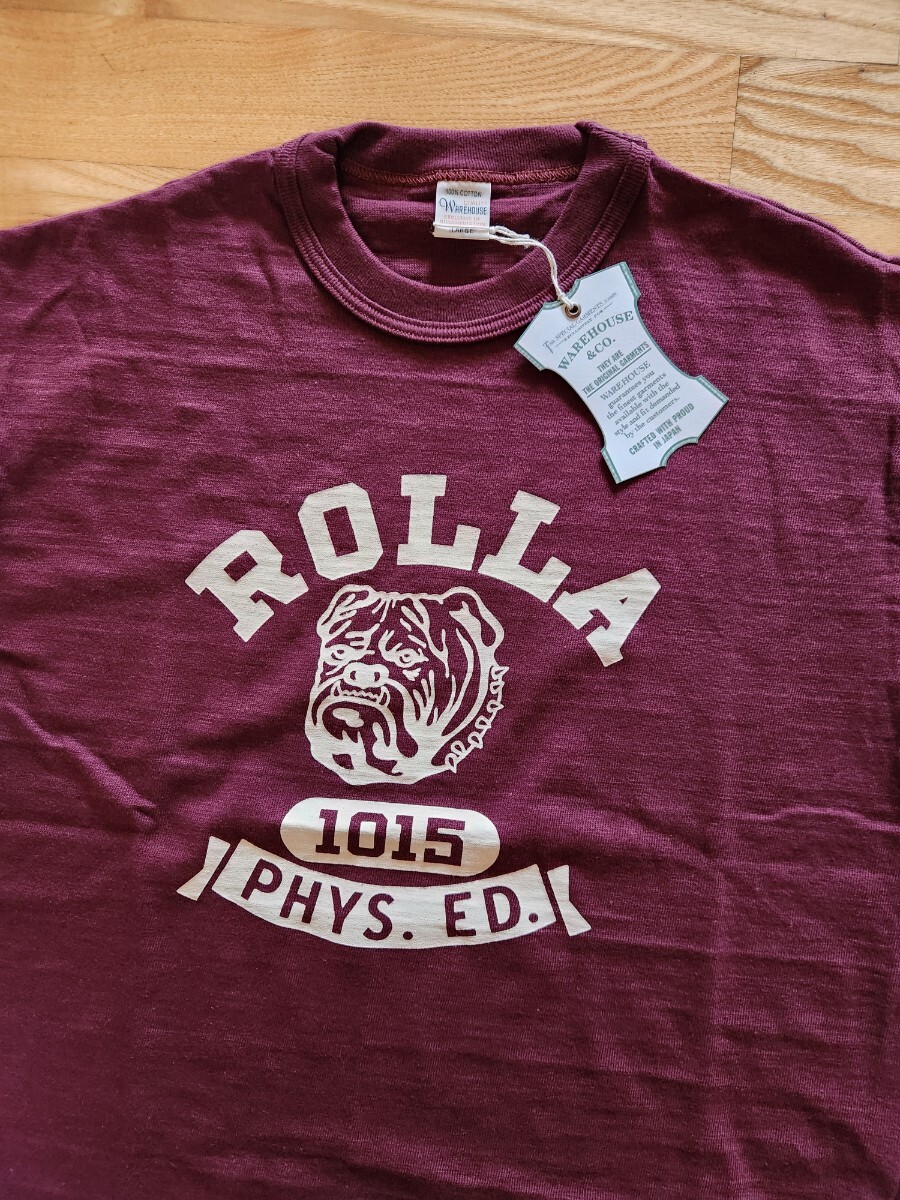 新作 即決★WARE HOUSE ウエアハウス 4601 半袖プリントTシャツ 旧式ローゲージ編み機 ROLLA ブルドッグ 日本製 バーガンディ L拍卖