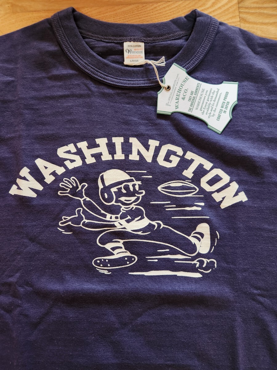 新作 即決★WARE HOUSE ウエアハウス 4601 旧式ローゲージ編み機 WASHINGTON アメフト 半袖プリントTシャツ 日本製 ナスコン L拍卖