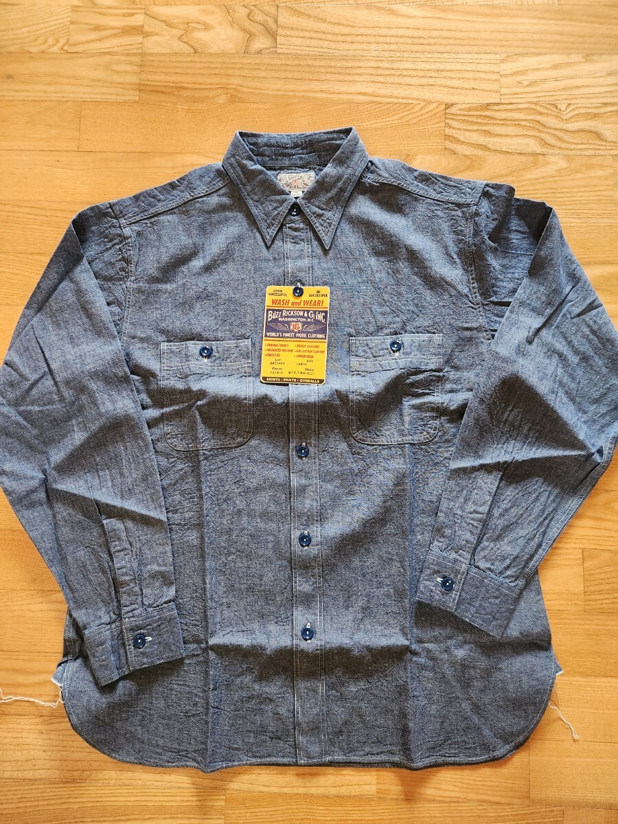 新作 送料込★東洋 Buzz Rickson's バズリクソンズ BR25995 BLUE CHAMBRAY WORK SHIRT 長袖シャンブレーシャツ ブルー XL拍卖