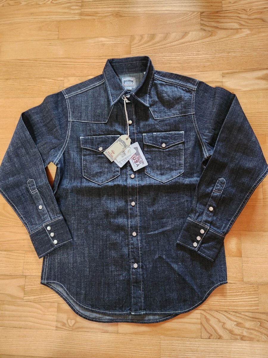 新作 送料込★HOUSTON ヒューストン 40695 USA COTTON DENIM WESTERN SHIRT USAコットン デニムウエスタンシャツ インディゴ M拍卖