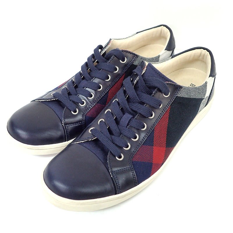 3QP BLACK LABEL CRESTBRIDGE スニーカー 26.5cm チェック柄 ネイビー バーバリー拍卖