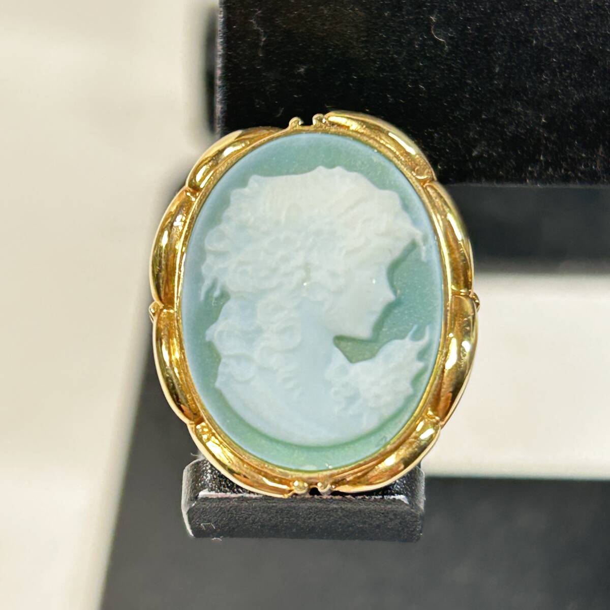 K18 刻印有り 18金使用 カメオ の リング 内径 17mm 6.1g 使用少な目 状態まあまあ良好拍卖