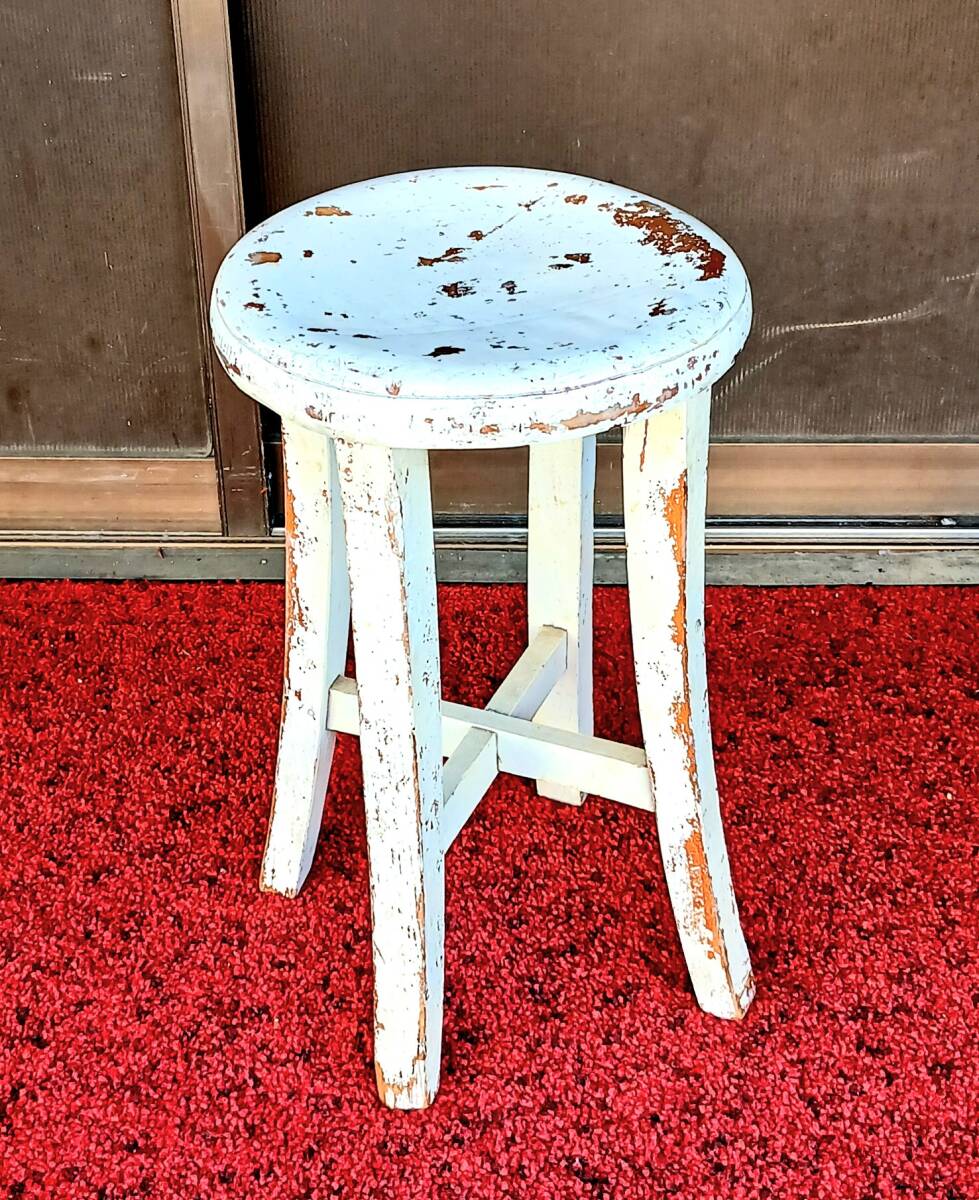 n103 昭和レトロ 丸椅子 木製 古家具 花台 スツール 古民具 ヴィンテージ 腰掛け 拍卖