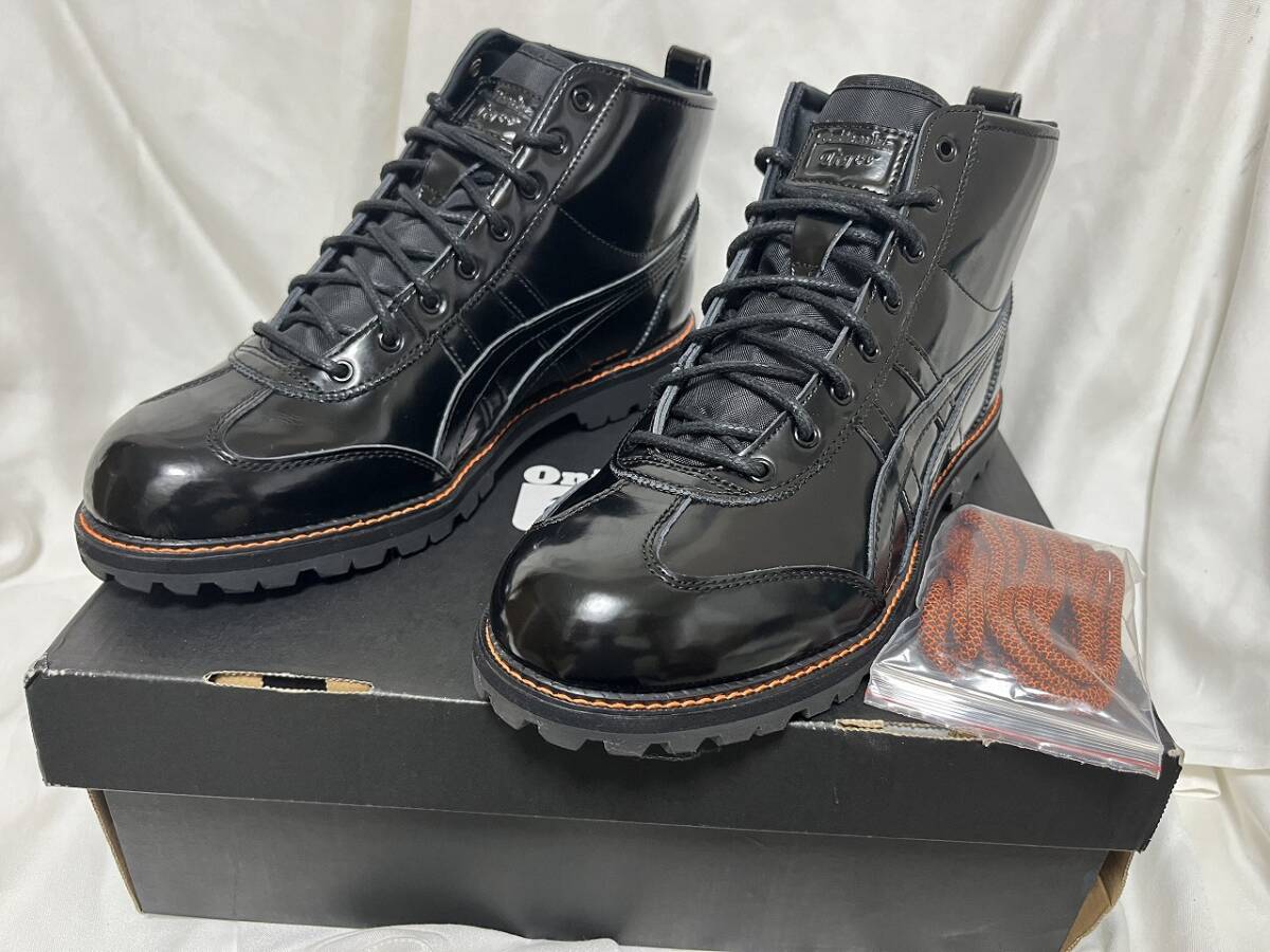 オニツカタイガー ブラックエナメルレザーハイカットスニーカー ハーフブーツ 26.5㎝ 中古美品 ブーツ 箱、替紐付 使用感無く綺麗拍卖