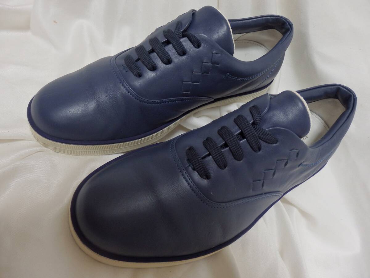 ボッティガ ヴェネタ BOTTEGA VENETA ネイビーレザー スニーカー イタリア製 41表示25.5㎝相当 中古美品 ウォーキングシューズ拍卖