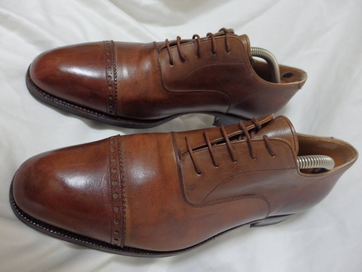 ヤンコ YANKO ブラウンレザー ストレートチップ ビジネスシューズ スペイン製 7.5表示25.5㎝相当 中古品 激安!拍卖