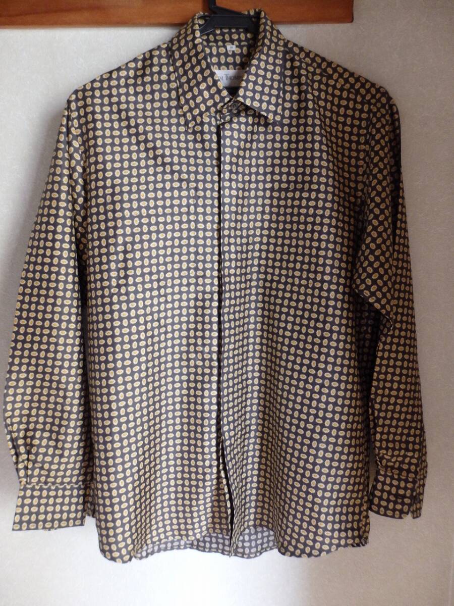 ジム トンプソン 花柄シルク100%長袖シャツ メンズMサイズ JIM THOMPSON 花柄ブラック長袖シャツ 使用感なくきれい拍卖