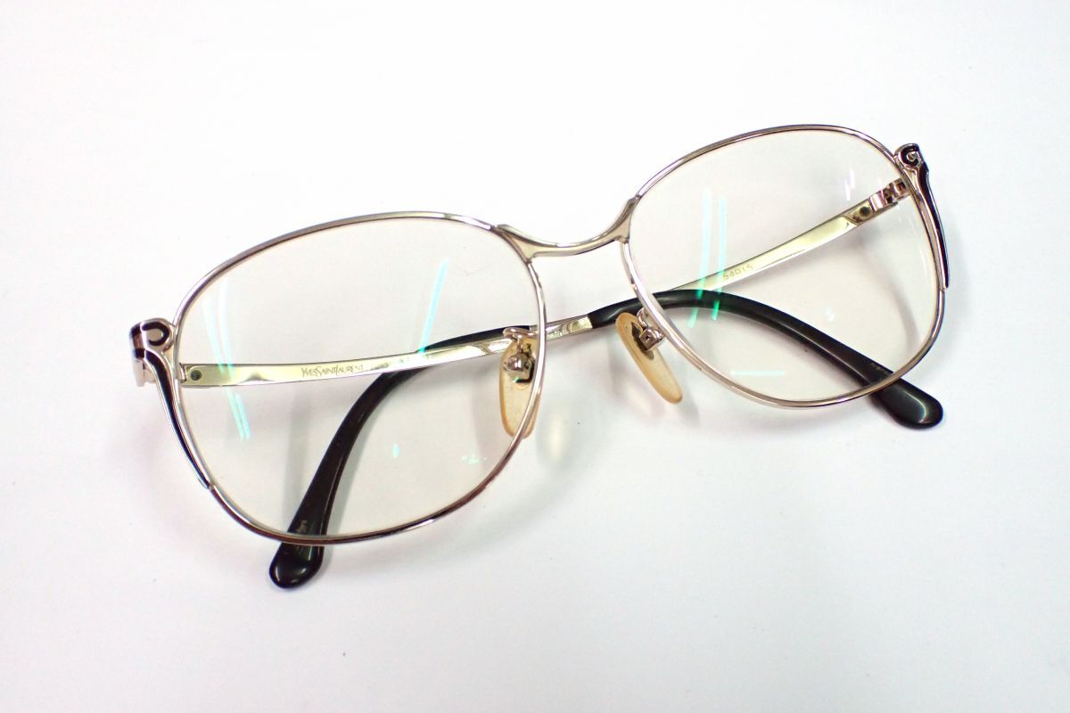 ▲メガネ110 Yves Saint Laurent イヴサンローラン YSLロゴ▲54□15/ビンテージ/眼鏡フレーム/度入りレンズ/消費税0円拍卖