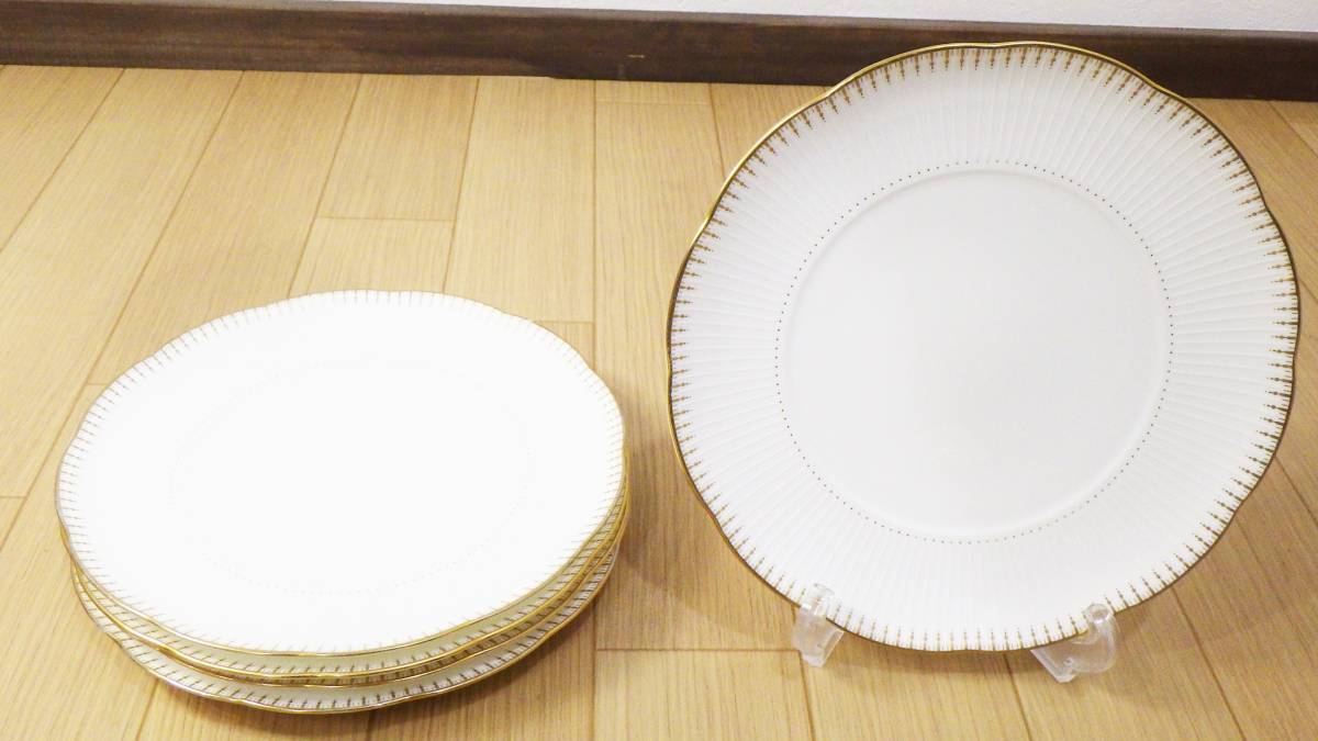 即決価格 Noritake ノリタケ ボーンチャイナ 高級ホテル使用品 金彩 縁取り 直径21cm(5枚セット)プレート 税込 領収書可3拍卖